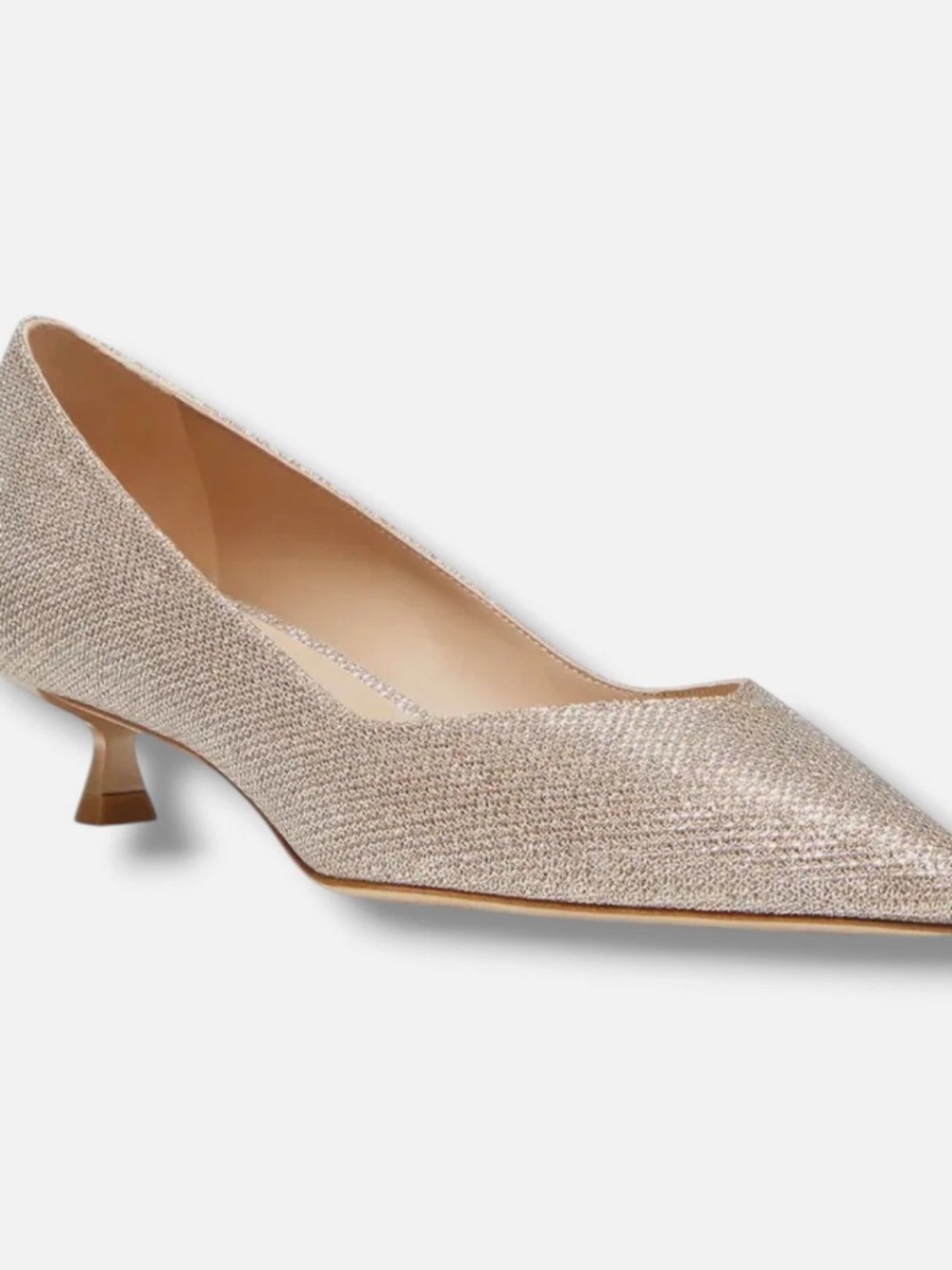 EUC Stuart Weitzman Sparkle Pointed Toe Kitten Heel Pump - Champagne Gold 7B